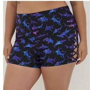 Torrid Strappy Side Shark Attack Print Swim Bikini Shorts